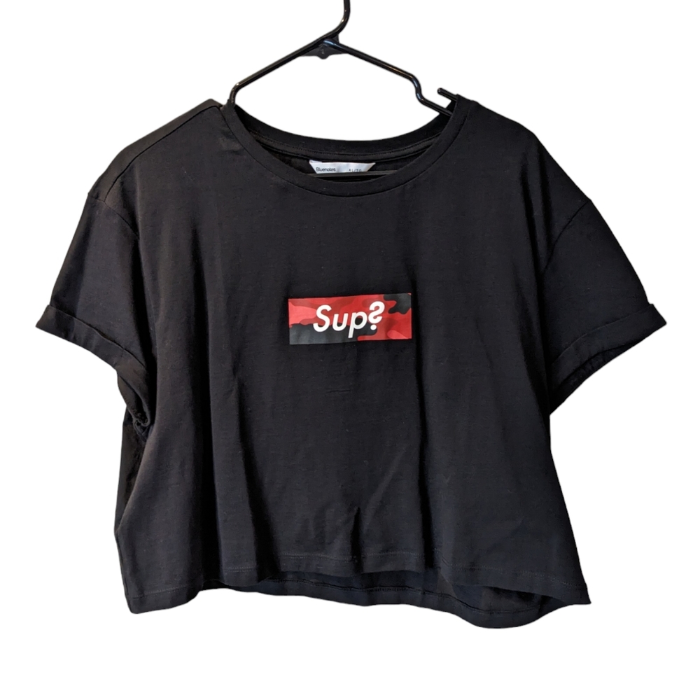 NWOT Bluenotes Black Graphic Crop Top T-shirt size XL